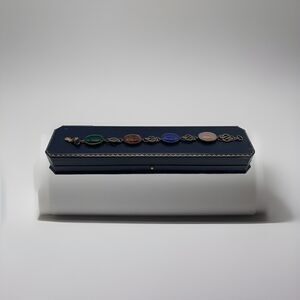 Vtg Scarab Bracelet Sterling Silver Egyptian Revival 4 Large Gem Stones 7.75”